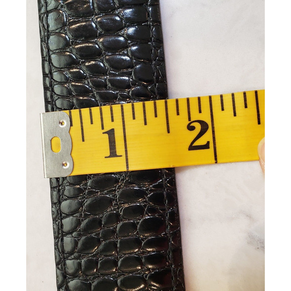 DRUH WOMEN'S Small Black w/Pink Lining CROCODILE LEATHER 1.5" BELT in VGUC - Picture 9 of 11